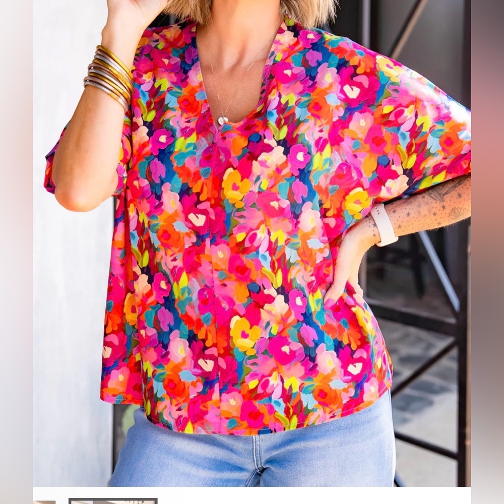 BUCKLEY Bright Floral Women's Top medium lightweight multicolored spring - Picture 5 of 6